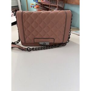 JustFab Quilted Crossbody Bag Dusty Rose Pink Gunmetal Chain Strap Turn Lock